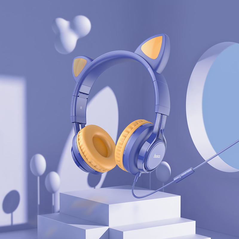Уцінка Накладні навушники Hoco W36 Cat ear (3.5mm/1.2m) (Пошкоджене пакування / Midnight Blue) в магазині vchehle.ua