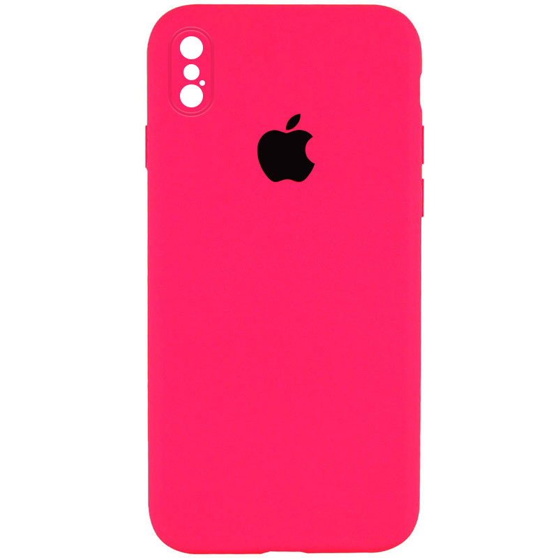 Чохол Silicone Case Square Full Camera Protective (AA) для Apple iPhone X / XS (5.8") (Рожевий / Barbie pink)