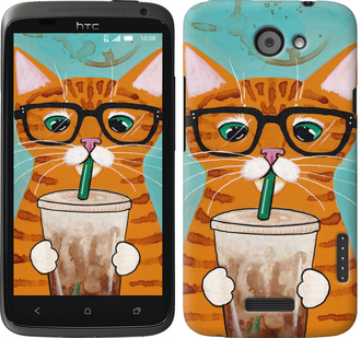 Чехол Зеленоглазый кот в очках для HTC One X+