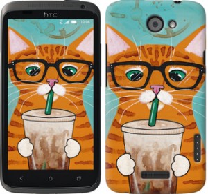 Чехол Зеленоглазый кот в очках для HTC One X+