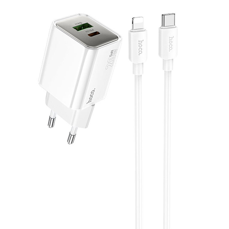 СЗУ Hoco N46 Glorious PD20W+QC3.0 (1USB-A/1C) + Type-C to Lightning (White)