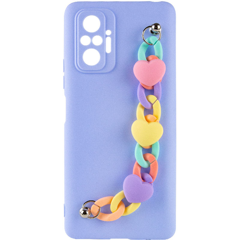 Чехол Chained Heart c подвесной цепочкой для Xiaomi Redmi Note 10 Pro / 10 Pro Max (Lilac Blue)