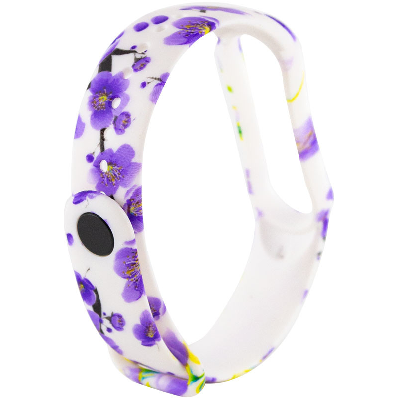 Фото Силиконовый ремешок с рисунком для Xiaomi Mi Band 5 / 6 (Фиалки / Белый) в магазине vchehle.ua
