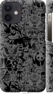 Чехол Чёрно-серый стикер бомбинг для iPhone 12 Mini