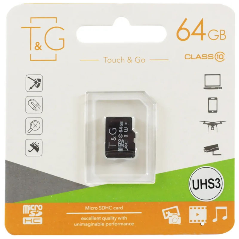 

Карта пам'яті T&G microSDXC (UHS-3) 64 GB class 10 (без адаптера) (Чорний) 1086411