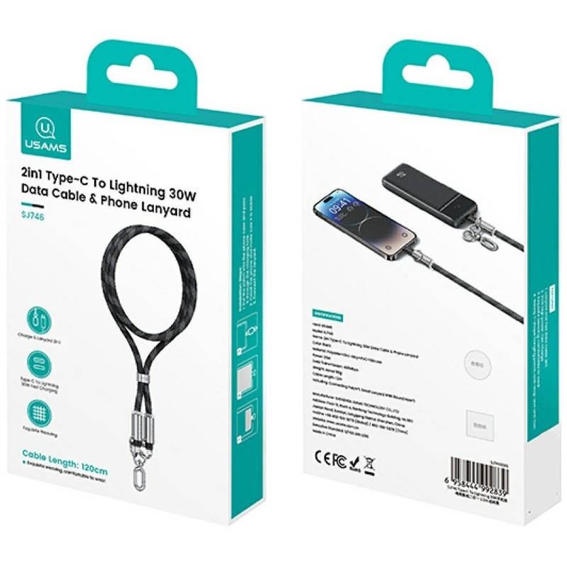 Заказать Дата кабель-шнурок Usams US-SJ746 Type-C to Lightning 30W (1.2m) (Black) на vchehle.ua
