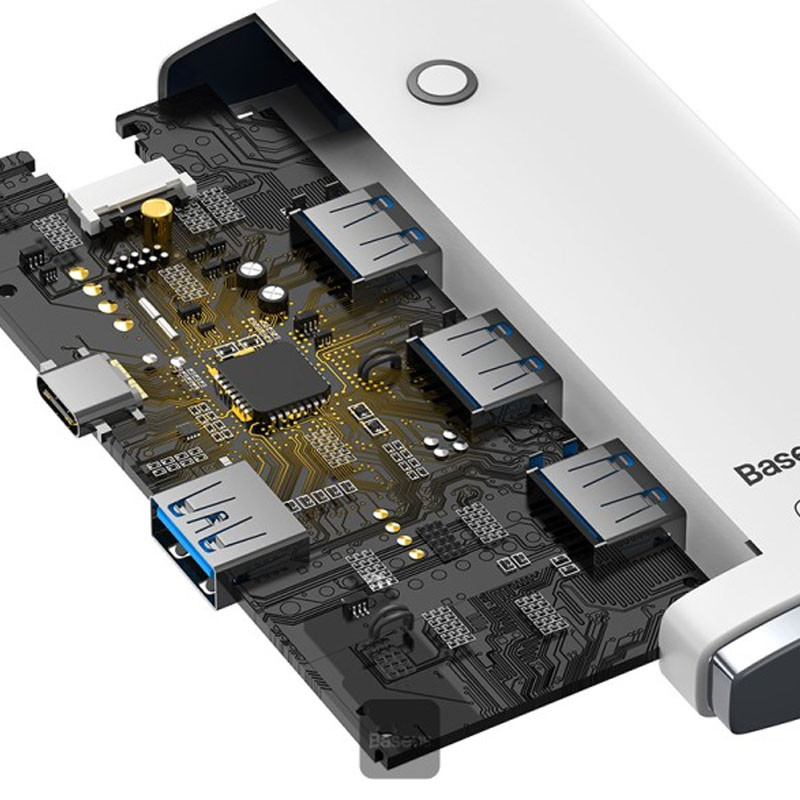 Фото Переходник HUB Baseus Lite Series 4-Port USB-A HUB Adapter (USB-A to USB 3.0*4) 25cm (WKQX) (Белый) в магазине vchehle.ua