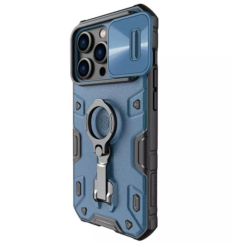 Фото TPU+PC чохол Nillkin Metal CamShield Armor Pro no logo (зі шторкою) на Apple iPhone 14 Pro Max (Blue) в маназині vchehle.ua