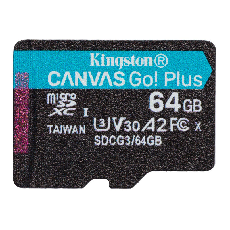 Фото Карта пам'яті Kingston Canvas GP (UHS-3, R200MB/s) C-10 A2 V30 – 64GB (з адаптером) (SDCG4) (Black) на vchehle.ua
