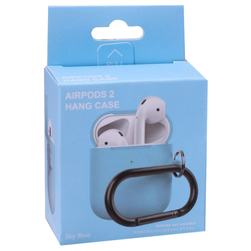 Фото Силіконовий футляр з карабіном на навушників AirPods (Блакитний / Sky Blue) на vchehle.ua