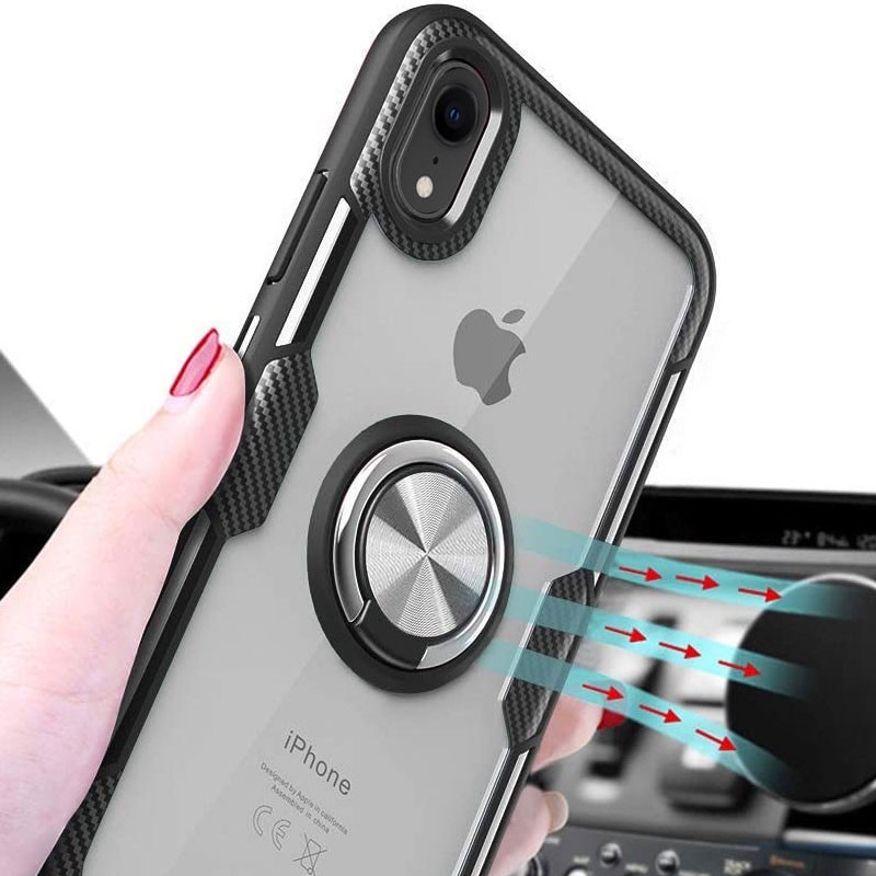 Фото TPU+PC чехол Deen CrystalRing for Magnet (opp) для Apple iPhone XR (6.1") (Бесцветный / Черный) в магазине vchehle.ua