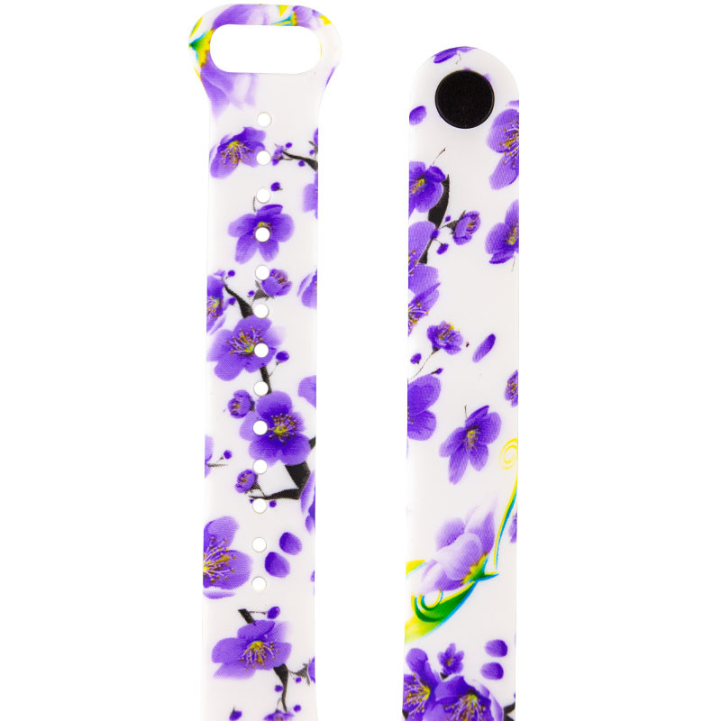 Фото Силиконовый ремешок с рисунком для Xiaomi Mi Band 5 / 6 (Фиалки / Белый) на vchehle.ua