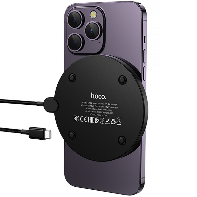 Купити БЗП Hoco CW62 Peak with digital display and cable 15W (Black) на vchehle.ua