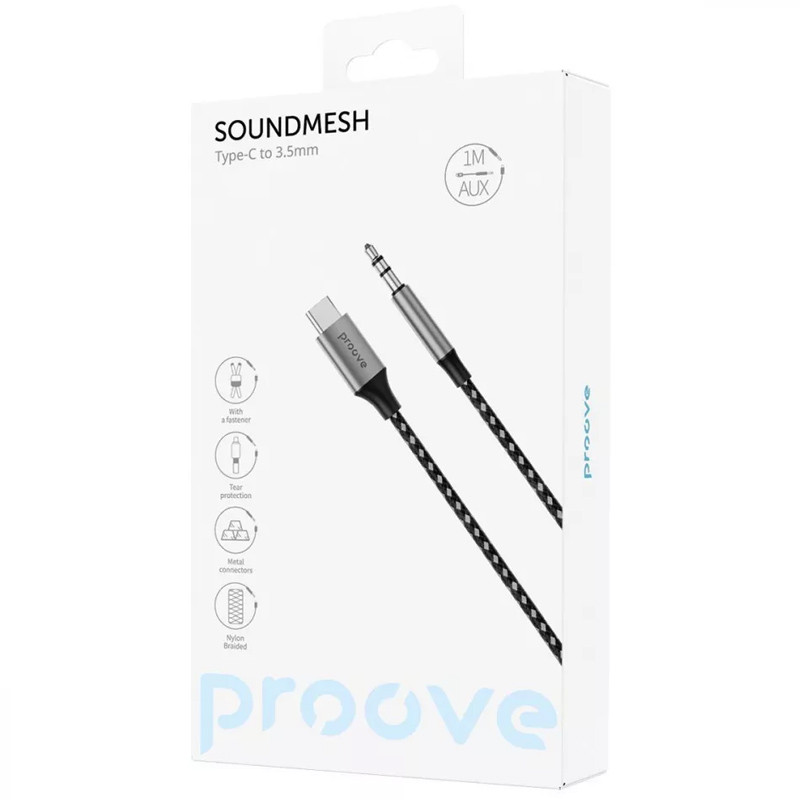 Фото Аудіо кабель Aux Proove SoundMesh Type-C to 3.5mm (1m) (Gray) в маназині vchehle.ua