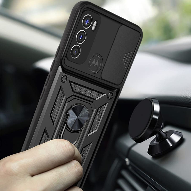 Ударостійкий чохол Camshield Serge Ring на Motorola Moto G60 (Чорний) в магазині vchehle.ua