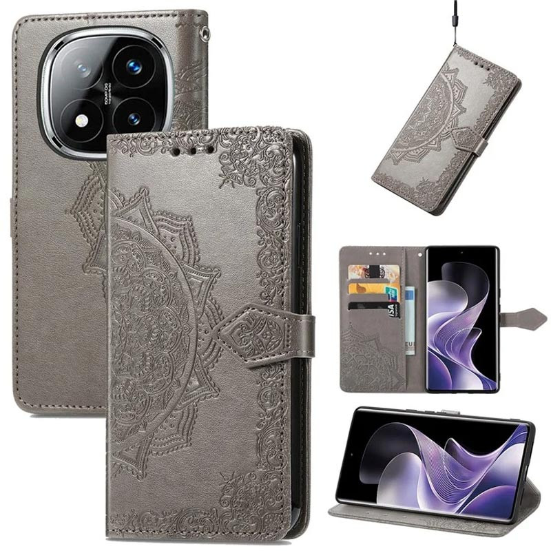 Фото Шкіряний чохол-книжка Art Case з візитницею на Xiaomi Redmi Note 14 Pro 4G (Сірий) в маназині vchehle.ua