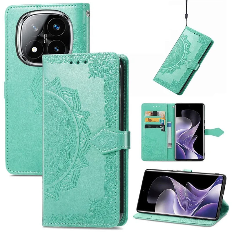 Замовити Шкіряний чохол-книжка Art Case з візитницею на Xiaomi Redmi Note 14 Pro 4G (Бірюзовий) на vchehle.ua