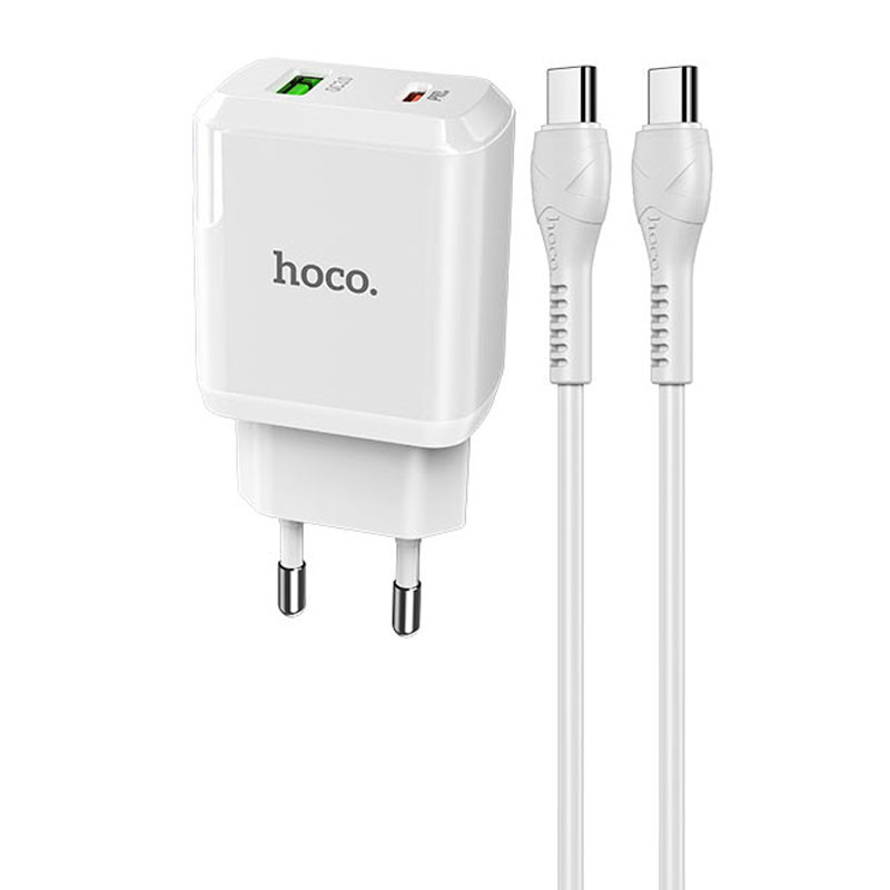 СЗУ Hoco N5 Favor 20W PD+QC3.0 (1USB-A/1C) + кабель Type-C to Type-C (Белый)