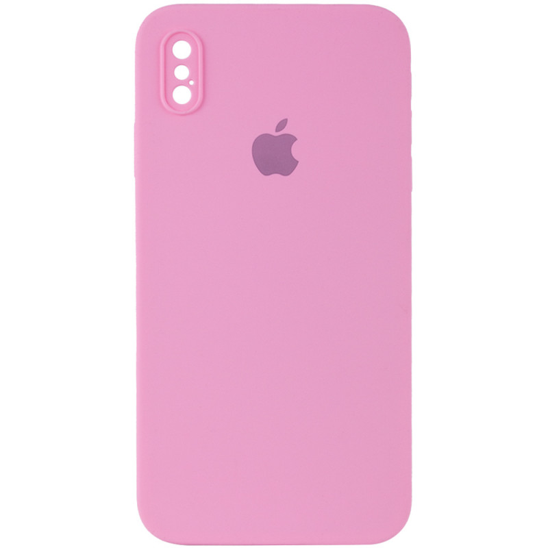 Чохол Silicone Case Square Full Camera Protective (AA) для Apple iPhone X / XS (5.8") (Рожевий / Light pink)