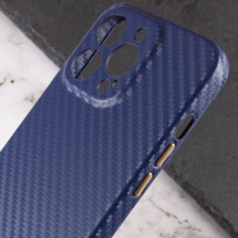 Уценка Кожаный чехол Leather Case Carbon series для Apple iPhone 13 Pro (6.1") (Дефект упаковки / Синий) в магазине vchehle.ua