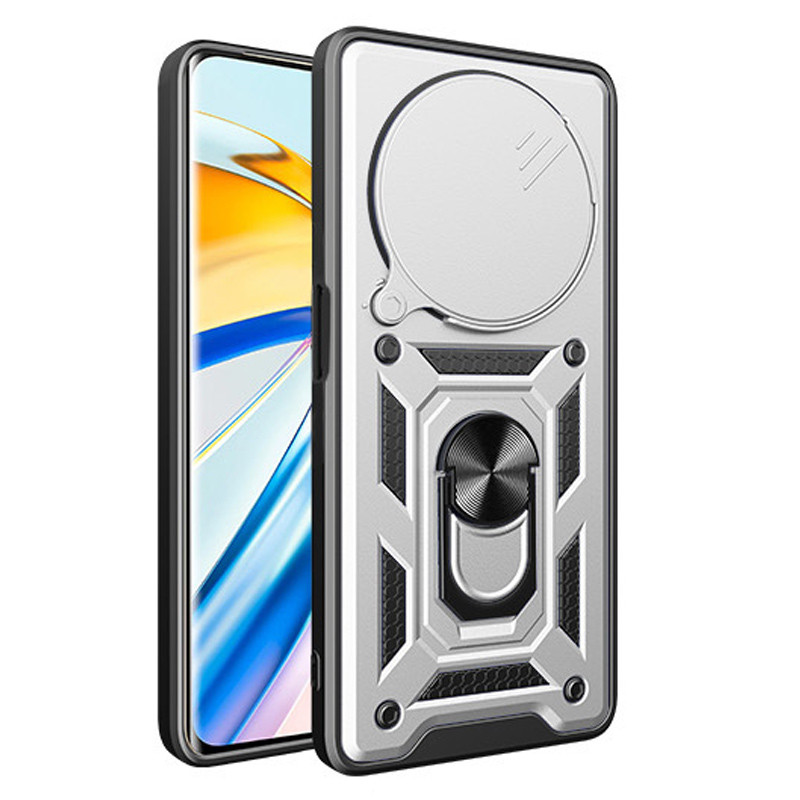 Фото Ударостійкий чохол Camshield Serge Ring на Xiaomi Redmi 14C / A4 / Poco C75 (Срібний) на vchehle.ua