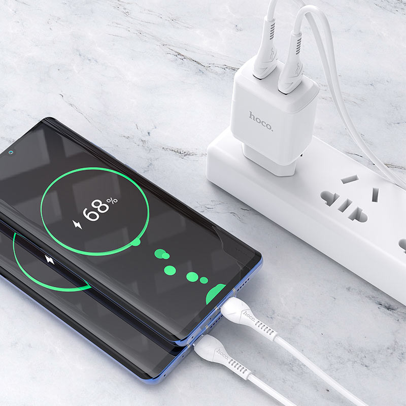 Фото Уцінка МЗП HOCO N7 (2USB/2,1A) + USB - Type-C (Дефект упаковки / Білий) в маназині vchehle.ua
