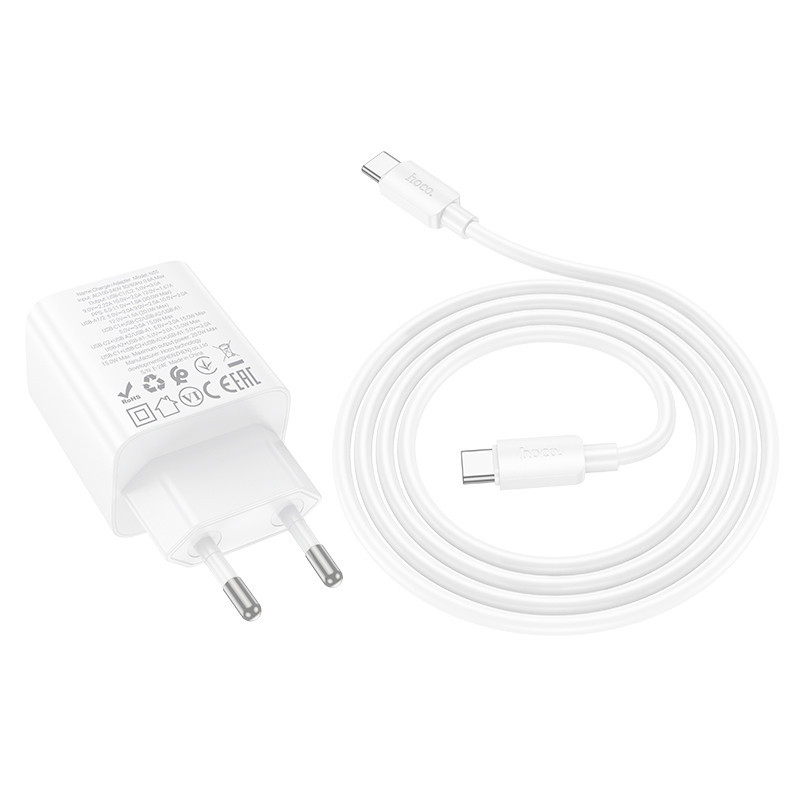 Фото СЗУ Hoco N55 Fundador PD20W+QC3.0 (2USB-A/2C) + кабель Type-C to Type-C (White) в магазине vchehle.ua