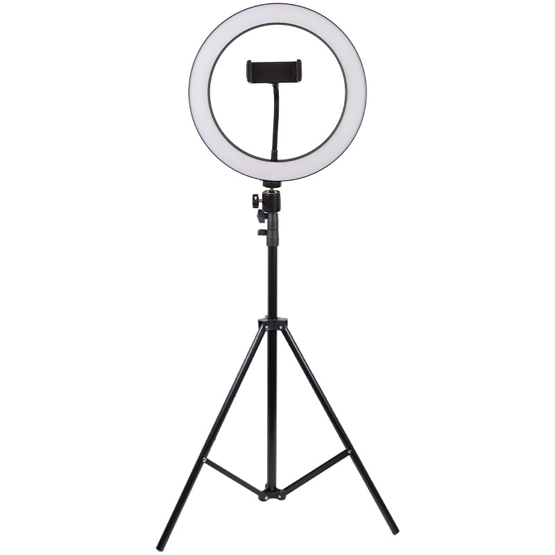 Фото Кольцевая светодиодная LED лампа Flat Ring 10" + tripod 2.1m (Black) на vchehle.ua