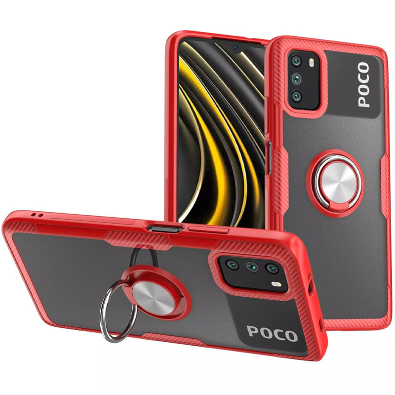 TPU+PC чехол Deen CrystalRing for Magnet (opp) для Xiaomi Poco M3 (Бесцветный / Красный)