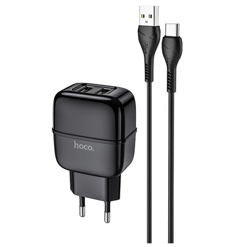 СЗУ Hoco C77A (2USB/2.4A) + Type-C (Черный)