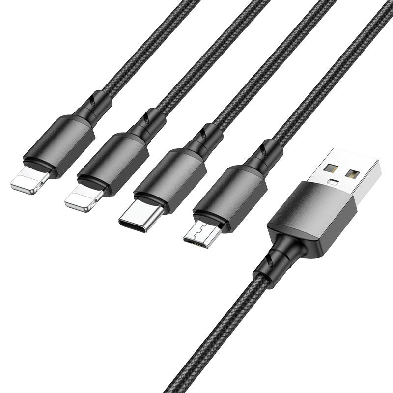 

Дата кабель Borofone BX72 USB to 4in1 (Lightning/Lightning/MicroUSB/Type-C) (1m) (Черный) 1453455