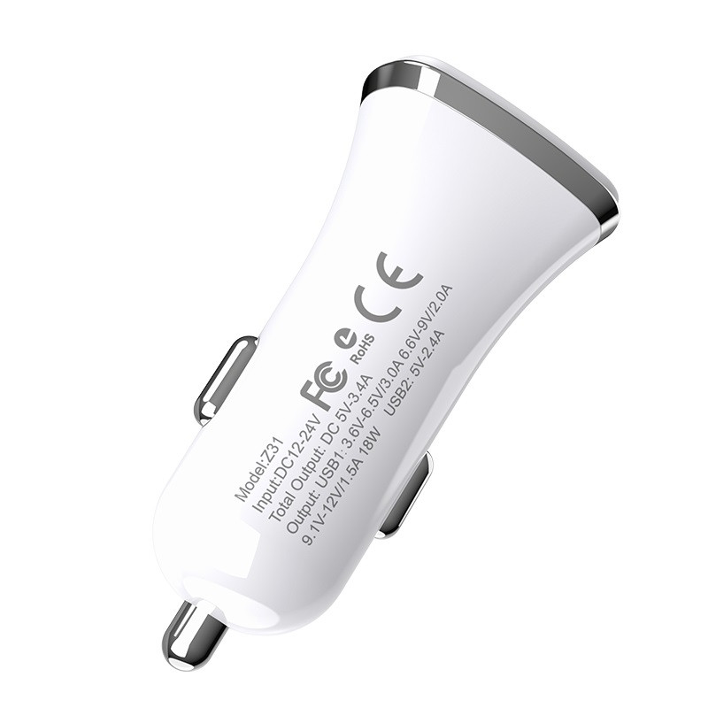 Фото АЗУ Hoco Z31 QC3.0 (2USB/3.4A) + lightning (Белый) на vchehle.ua