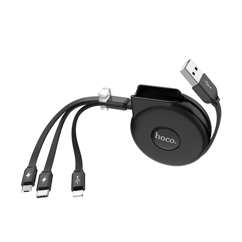 Дата кабель Hoco U50 3in1 Lightning-microUSB-Type-C (1m) (Черный) в магазине vchehle.ua