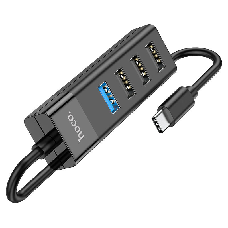 Фото Перехідник Hoco HB25 Easy mix 4in1 (Type-C to USB3.0+USB2.0*3) (Чорний) в маназині vchehle.ua