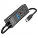 Фото Перехідник Hoco HB25 Easy mix 4in1 (Type-C to USB3.0+USB2.0*3) (Чорний) в маназині vchehle.ua