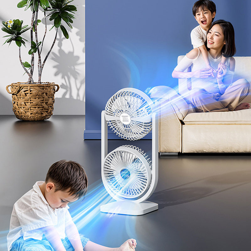 Настольный вентилятор Double head с регулировкой угла наклона 3000 mAh (White) в магазине vchehle.ua