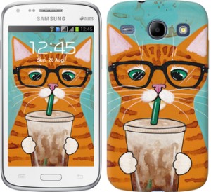 Чохол Зеленоокий кіт в окулярах на Samsung Galaxy Core i8262