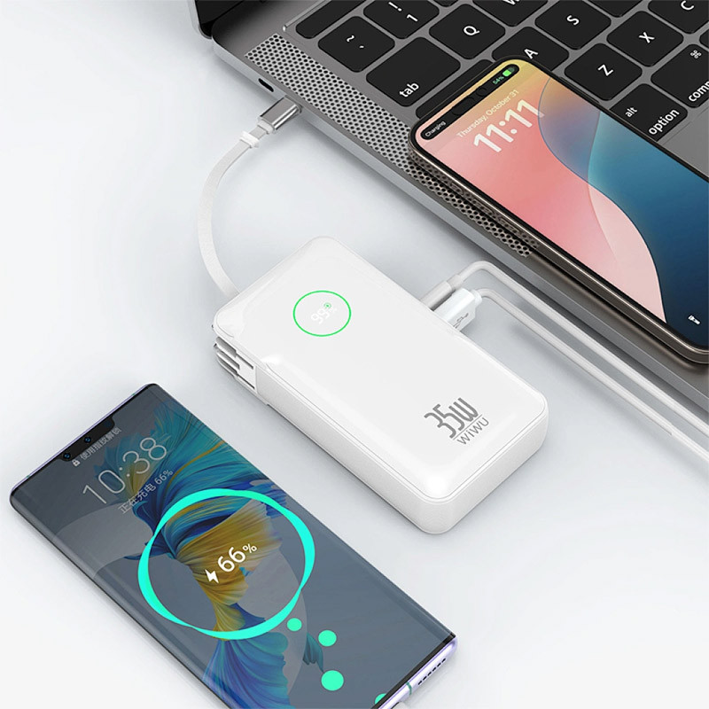 Фото Портативний ЗП Power Bank WIWU Wi-P049 PD20W with cable 10000 mAh (White) в маназині vchehle.ua