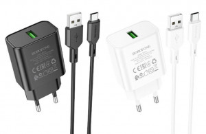МЗП Borofone BA72A Spring QC3.0 (1USB-A) + кабель USB to Type-C
