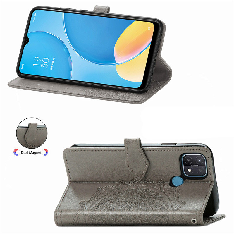Фото Кожаный чехол-книжка Art Case с визитницей для Oppo A15 / A15s (Серый) на vchehle.ua