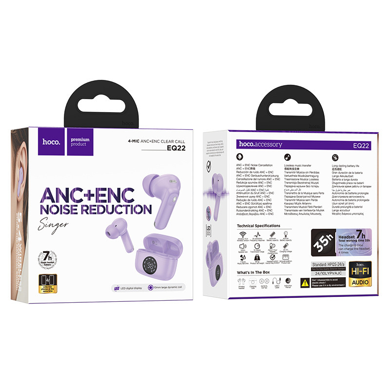 Фото Беспроводные TWS наушники Hoco EQ22 Singer ANC+ENC (Taro Purple) на vchehle.ua
