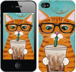 Чехол Зеленоглазый кот в очках для iPhone 4