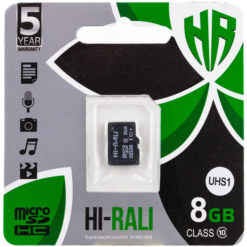 Карта пам'яті Hi-Rali microSDHC (UHS-1) 8 GB class 10 (без адаптера) (Чорний)