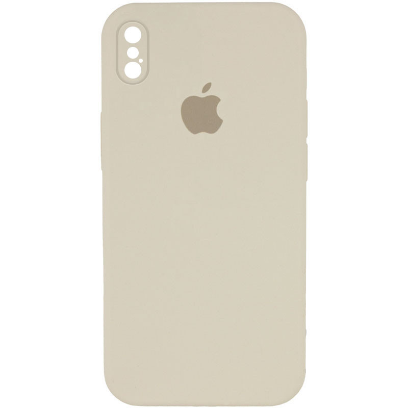 Чохол Silicone Case Square Full Camera Protective (AA) для Apple iPhone X / XS (5.8") (Бежевий / Antigue White)