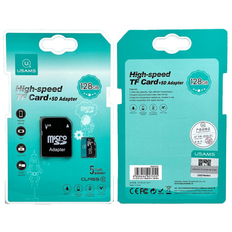 Карта пам'яті USAMS US-ZB269 TF High Speed ​​Card 128 Gb + adapter (Green)