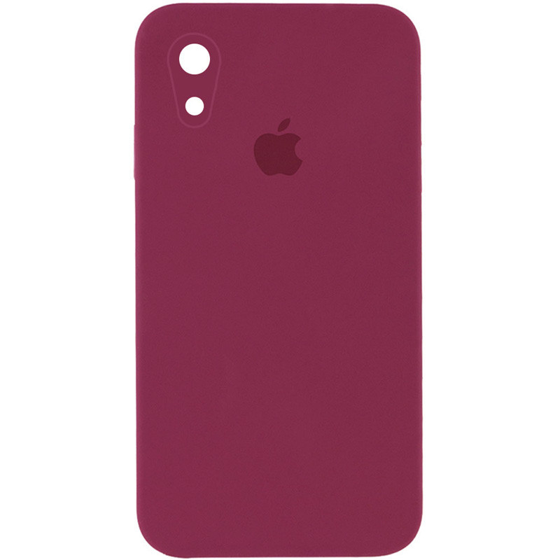 Чехол Silicone Case Square Full Camera Protective (AA) для Apple iPhone XR (6.1") (Бордовый / Plum)