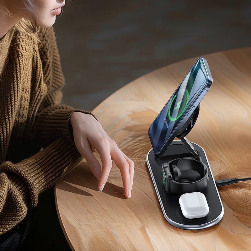 Купить БЗУ Acefast E19 Qi2 desktop 3-in-1 (Black) на vchehle.ua
