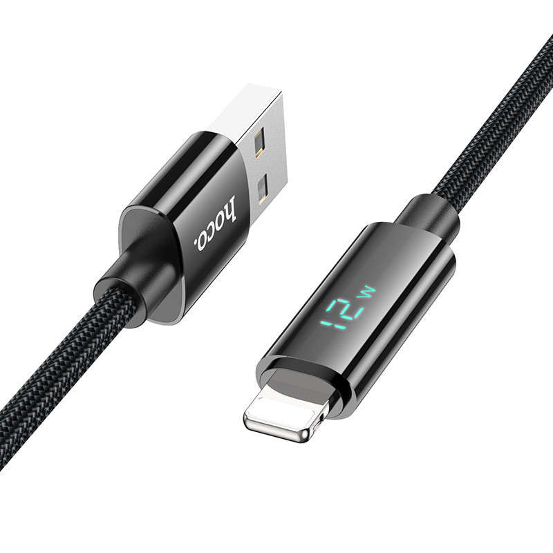 Фото Дата кабель Hoco U125 Benefit 2.4A USB to Lightning with display (1.2m) (Black) на vchehle.ua
