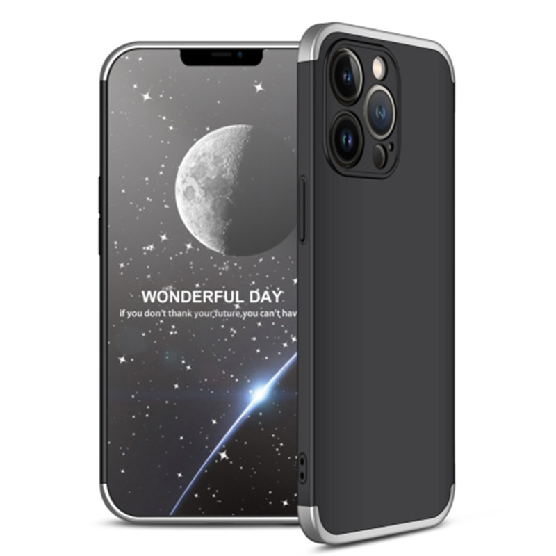 Пластиковая накладка GKK LikGus 360 градусов (opp) для Apple iPhone 13 Pro (6.1") (Черный / Серебряный)