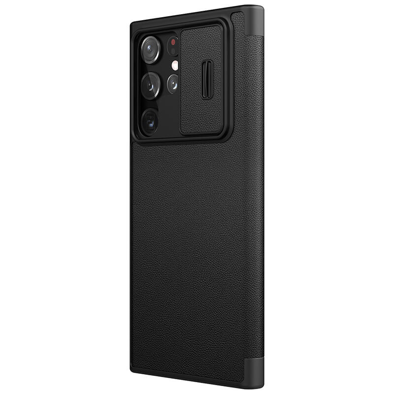 Фото Кожаный чехол-книжка Nillkin Qin Pro Plain Camshield для Samsung Galaxy S22 Ultra (Черный) в магазине vchehle.ua